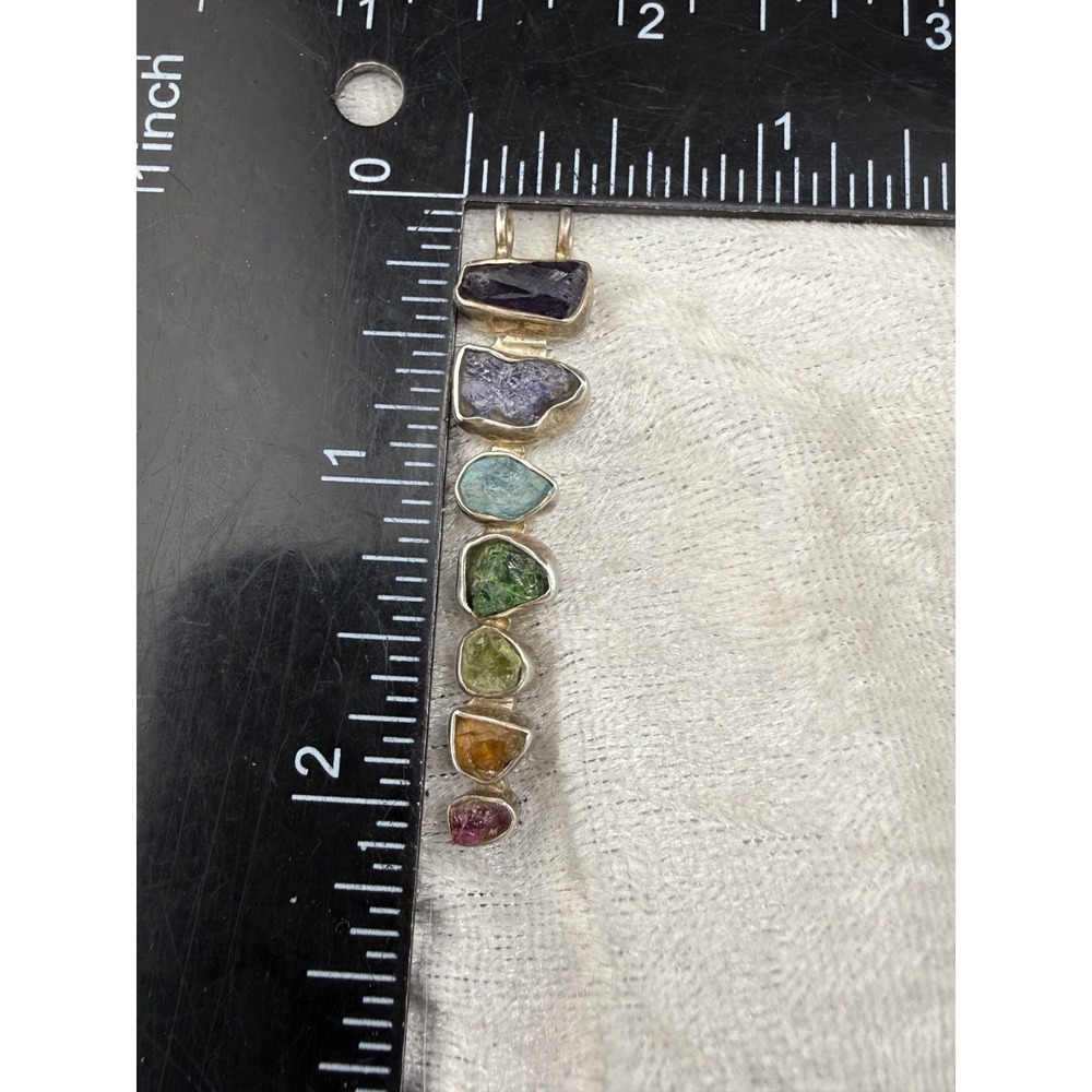 Vintage Seven Chakra Stones Pendant Silver Tone - Picture 8 of 9